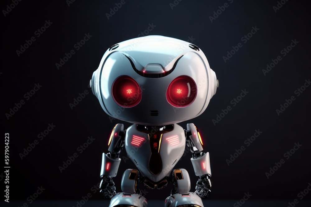 Cute little robot for friendship with kids. Modern technology concept. AI generated, human enhanced Cute little robot for friendship with kids. Modern technology concept. AI generated, human enhanced