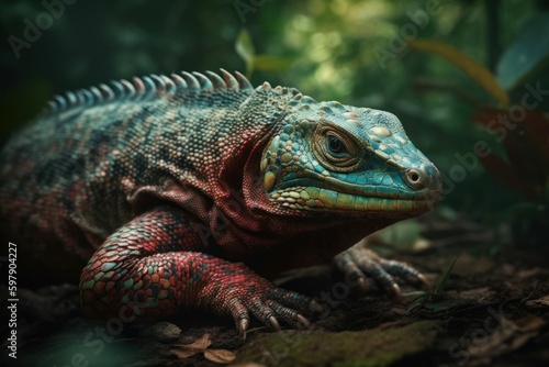 Reptile close-up on a blurred background of nature. AI generated, human enhanced © top images