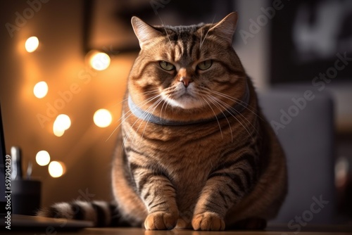 Portrait of a very beautiful plump cat. AI generated, human enhanced