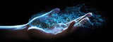 DX, digital transformation background. Digital sparks or framework appearing above a human hand. Analog to digital, idea to a system concept.  generative AI