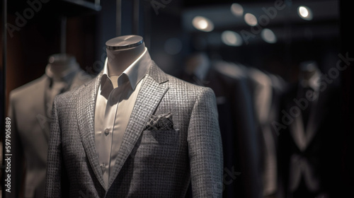 Men elegant clothing showcase bokeh background Generative AI
