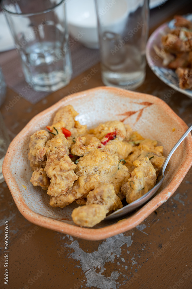 authentic Thai cuisine style salted egg chicken thigh authentic Thai cuisine style salted egg chicken thigh