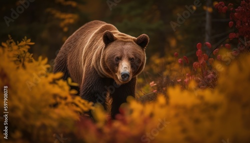 A brown bear walking in the woods ai, ai generative, illustration © ME_Photography