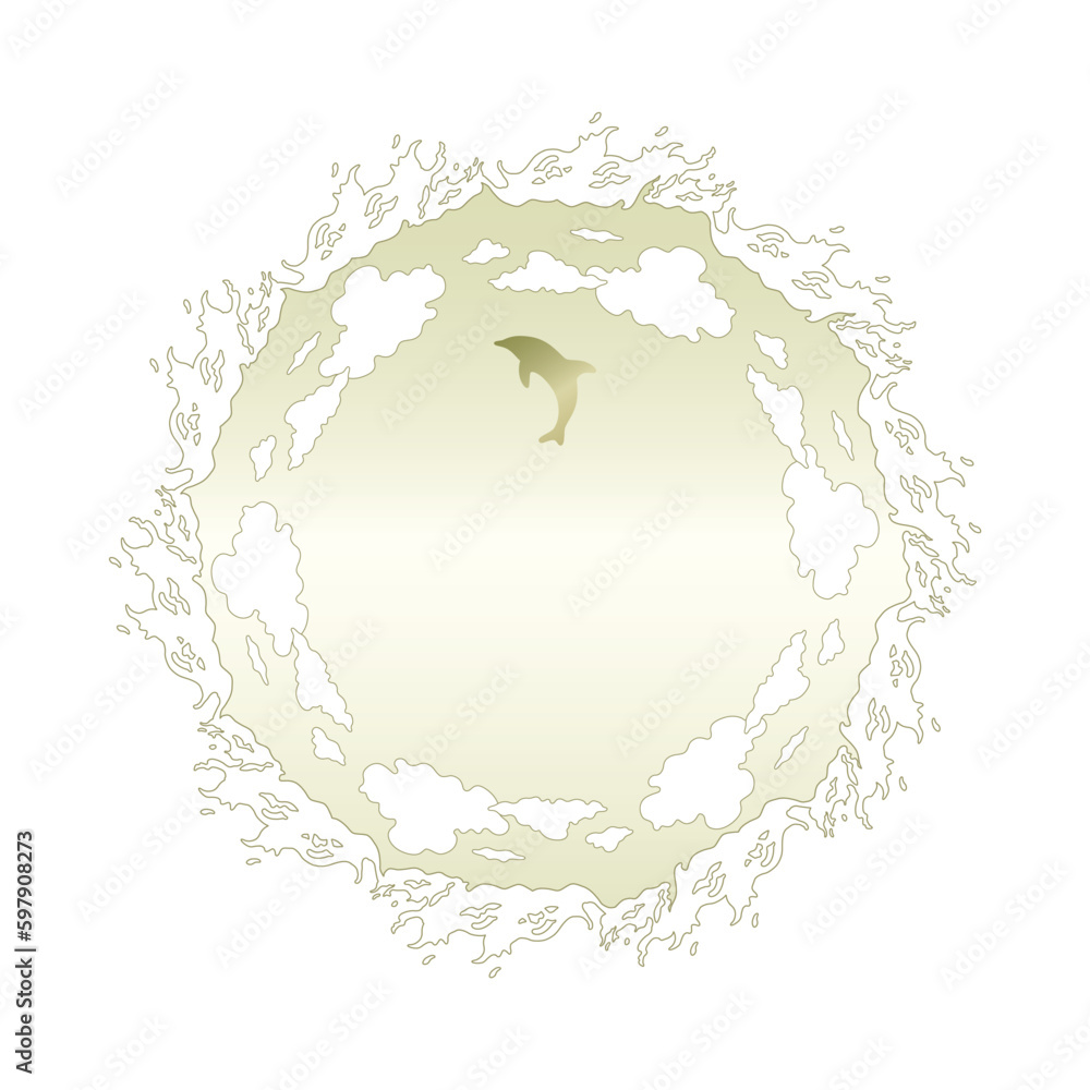 Obraz premium 素材_フレーム_イルカをモチーフにした金色の飾り枠。高級感のある夏のイメージ。字無