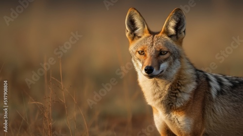 A jackal in a grassland ai, ai generative, illustration photo