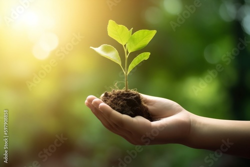care hand green growth plant ecology nature life leaf agriculture. Generative AI.