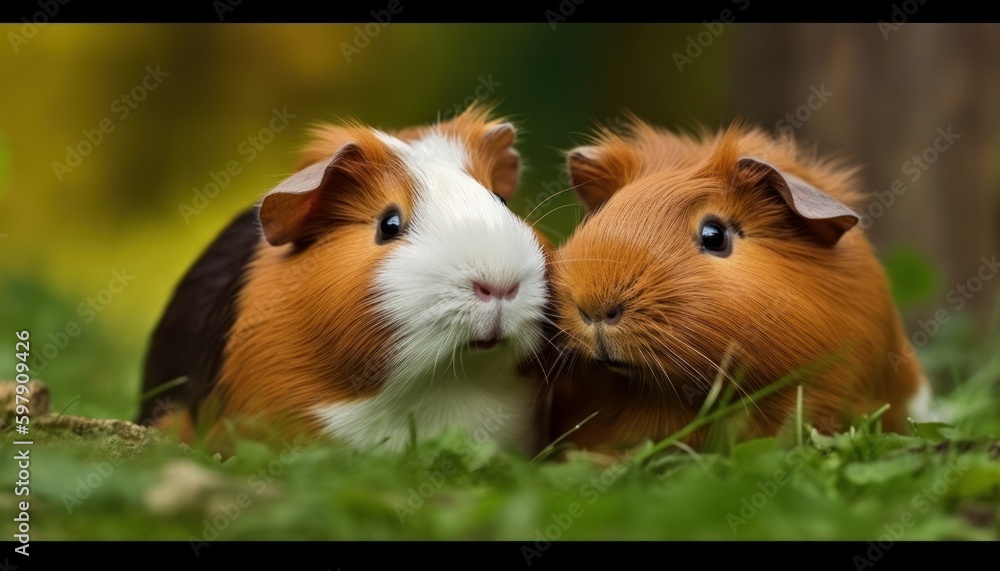 Two guinea pigs in a grassland, couples, ai, ai generative, illustration Two guinea pigs in a grassland, couples, ai, ai generative, illustration