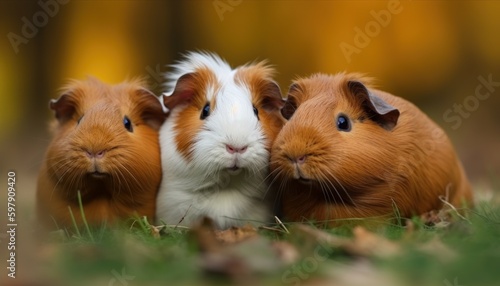Three guinea pigs in a grassland, couples, ai, ai generative, illustration