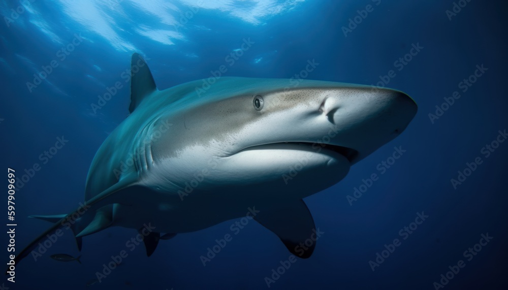 A terrifying bull shark in the ocean ai generative illustration