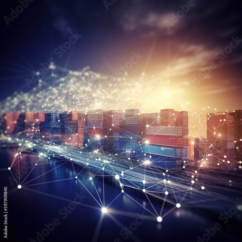 Wallpaper Mural Global business logistics network distribution on a background of a world map, smart logistics import, export, and transportation industrial concept of a container freight ship