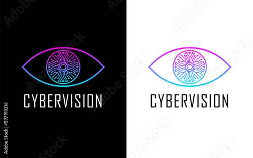 Abstract Eye Vision Logo. with digital eye Shape. Usable for Business and Technology Logos. Flat Vector Logo Design Template Element