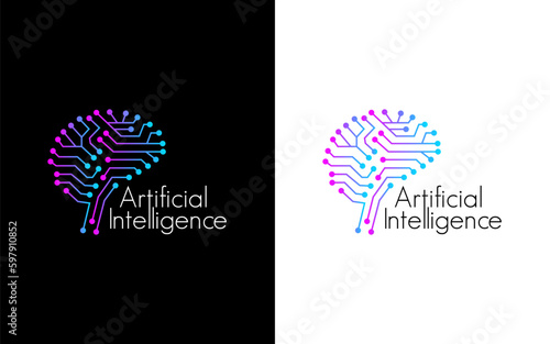 brain connection logo vector icon with human brain circuit board concept.