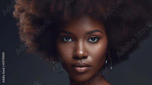 Fotografia Generative AI beauty image of an African American girl with afro hair