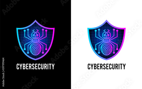 cyber security logo, with digital bug icons, identity information, and network protection. Design icon vector.