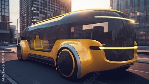 Foto Generative AI, futuristic taxis in modern cities