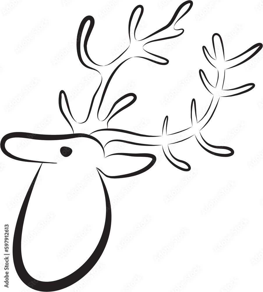 Hand drawn reindeer head silhouette. Deer head with big horns isolated. Side view. For label, badge, logo, hunting club or tourist camp. Hand drawn reindeer head silhouette. Deer head with big horns isolated. Side view. For label, badge, logo, hunting club or tourist camp.