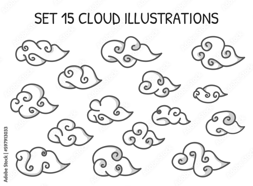 set of cloud illustrations. Set of clouds in cartoon style isolated on white background. cloud vector set. Simple cute cartoon design.