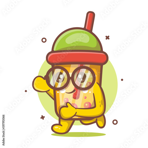 cheerful bubble tea drink character mascot running isolated cartoon in flat style design 