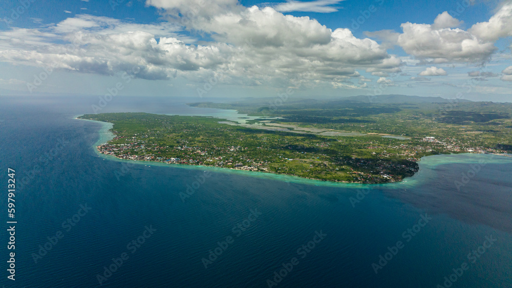 Moalboal town with hotels and dive centers. A popular place for divers. Philippines, Cebu.