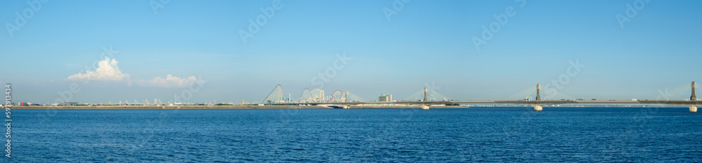 Naklejka premium 伊勢湾に注ぐ揖斐川