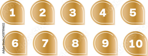 シンプルな数字のアイコンセット　金色