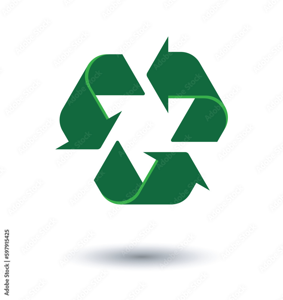 Recycling sign. Green icon on transparent background with shadow. Vector illustration. Recycling sign. Green icon on transparent background with shadow. Vector illustration.