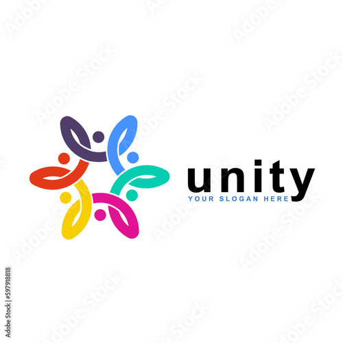 abstract logo unity and togetherness of social people. Social team logo icon. Social diversity, team work.