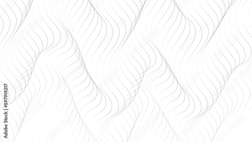 Abstract black wave thin curved lines pattern on white background and ...
