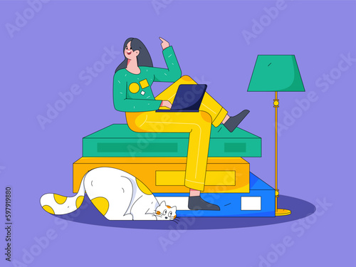 Home interior character scene flat vector concept operation hand drawn illustration  © Lyn Lee