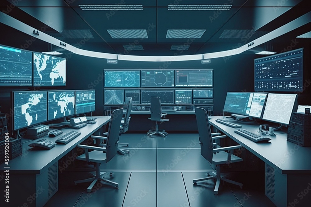 Empty interior of big modern security system control