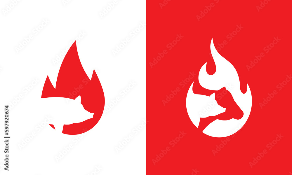 barbeque logo design, pig and fire bbq combination vector symbol illustration barbeque logo design, pig and fire bbq combination vector symbol illustration