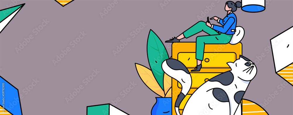 Fototapeta premium Home interior character scene flat vector concept operation hand drawn illustration 