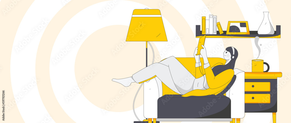 Home interior character scene flat vector concept operation hand drawn illustration
