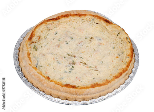 Frozen salmon and green onion pie isolated