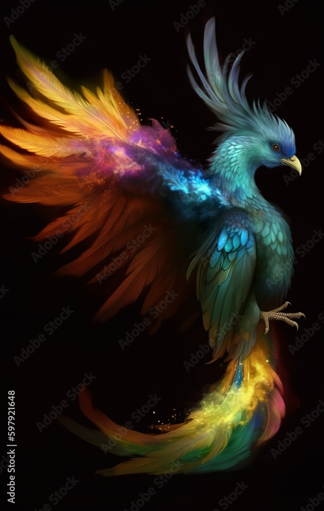 Obraz premium Colorful phoenix with black background