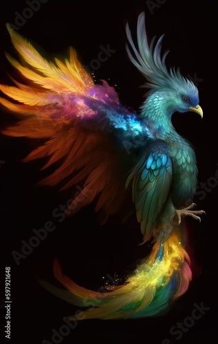 Colorful phoenix with black background