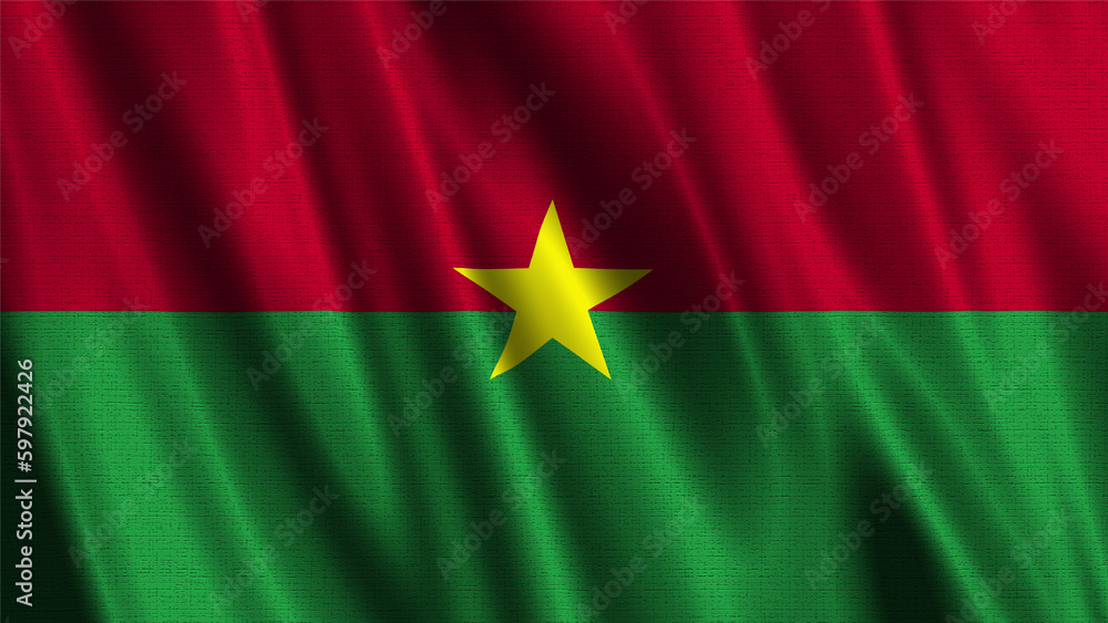 Flag of Burkina Faso, with a wavy effect due to the wind.