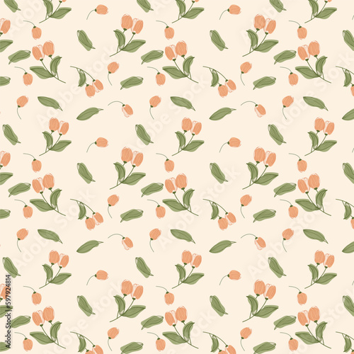 Orange Tulip seamless pattern background