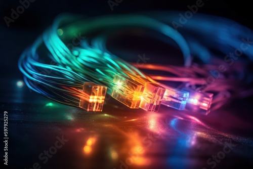 optical fiber network with light pulses, generative AI photo
