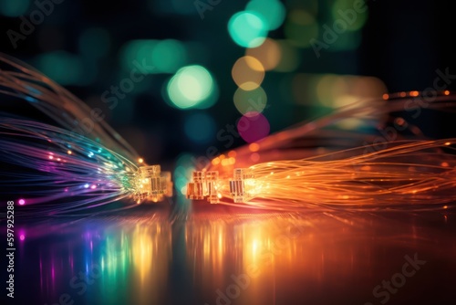 optical fiber network with light pulses, generative AI © Rawf8