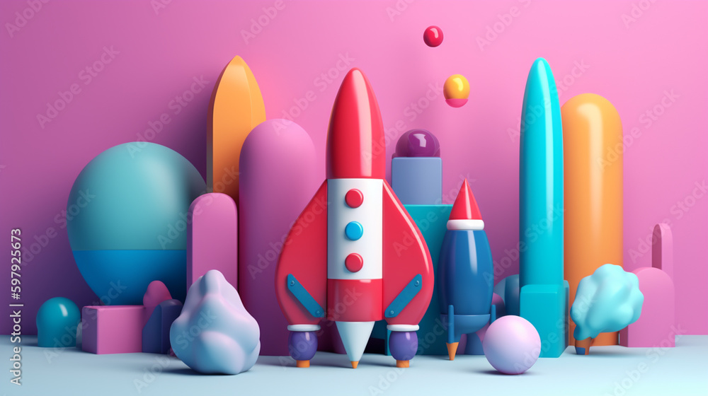 cute rocket in abstract style in trending color palette with Generative AI