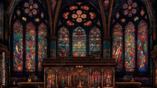 Fotografiet Gothic cathedral created with generative AI software