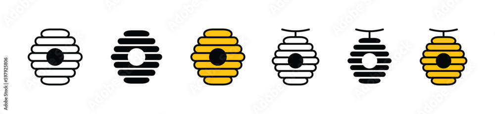 Beehive icon vector set. Symbol of honeycomb, bee, honey, hive ...