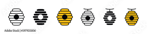Beehive icon vector set. Symbol of honeycomb, bee, honey, hive, beekeeping icons collection in line, flat, and color style. Vector illustration