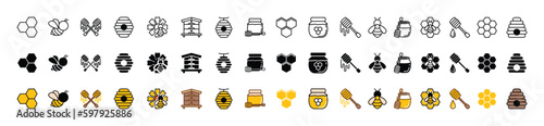 Fotografia Honey and beekeeping line, flat, and color icons vector set with editable stroke