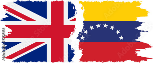 Venezuela and UK grunge flags connection vector