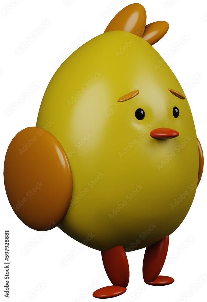 3D illustration render yellow character chick chicken with orange wings on transparent background 3D illustration render yellow character chick chicken with orange wings on transparent background