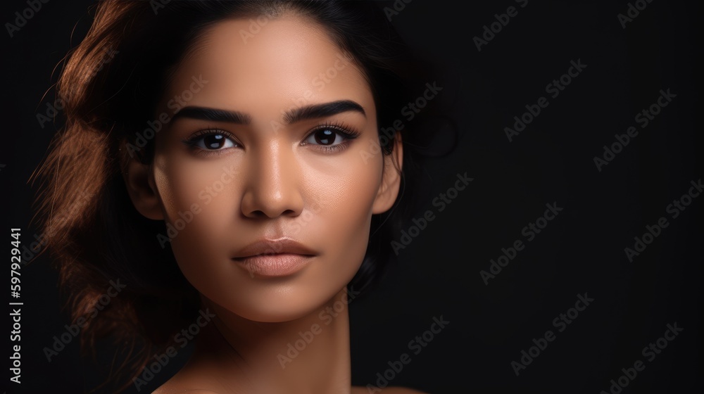 Natural Latino woman portrait. Beautiful model in studio background. Generative AI Natural Latino woman portrait. Beautiful model in studio background. Generative AI