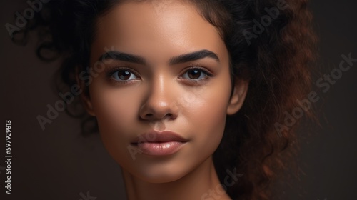 Natural Latino woman portrait. Beautiful model in studio background. Generative AI