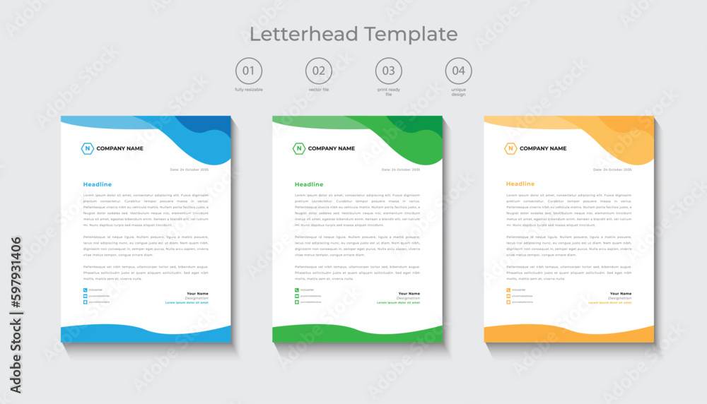 corporate modern letterhead design template, letterhead design in various color, flat letterhead template, business letterhead design. corporate modern letterhead design template, letterhead design in various color, flat letterhead template, business letterhead design.
